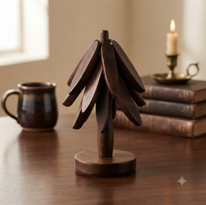 Modern Wooden Leaf Trivet Set Heat Resistant <b>Table</b> <b>Protector</b> Foldable Kitchen Dining Accessory Handcrafted High Finishing 300mm - Product Image 1