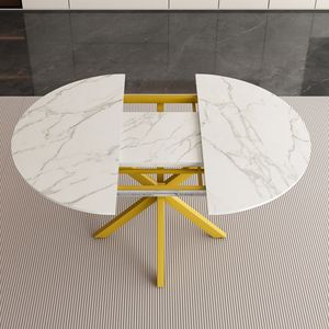 Mesa de Comedor Redonda Moderna y Sencilla con Patas Extensibles, Base en Forma de X de Acero al Carbono Resistente para Restaurantes o Uso Doméstico - Product Image 2