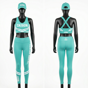 ชุดเลกกิ้งสีแดงเลือดหมูพรีเมียมสำหรับผู้หญิง 240 GSM ผลิตจากโพลีเอสเตอร์ผสมสแปนเด็กซ์ พร้อมชุดสปอร์ตบรา ดีไซน์สายไขว้ด้านหลัง ตกแต่งด้วยโลโก้แบบรีดร้อน - Product Image 2