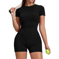 Ensemble de yoga pour femmes, haut court et short taille haute, sans couture, rose uni, respirant, écologique, vêtements de sport simples, ensemble 2 pièces