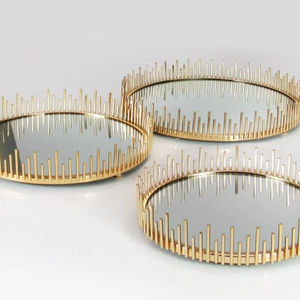 Bandejas Redondas de Metal Dorado para Servir, Juego de 2 Platos Decorativos de Ramadán y Eid a Precio Mayorista, Productos A LA Venta - Product Image 1