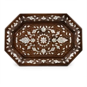 Bandeja de Servir Octogonal de Madera Hecha a Mano con Incrustaciones de Madreperla, Bandeja Decorativa de Lujo para el Hogar y Regalos - Product Image 3