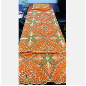 Elegant Nonwoven Georgette <b>Fabric</b> with Embroidery and Luxury Bead Decoration for Girls' Bridal and Party Dresses Quick-Dry - Product Image 1