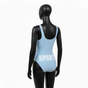 Traje de Baño Premium para Mujer en Nailon y Spandex GSM, Color Azul Claro, Paneles Laterales de Malla, Logotipo Personalizado por Transferencia Térmica - Product Image 5