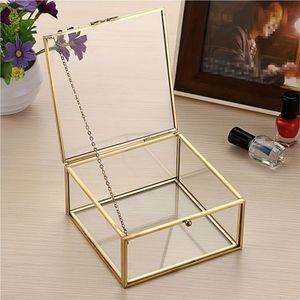 Luxury Gold Glass Jewelry Box Geometric Decorative <b>Keepsake</b> Organizer Clear Glass Brass Display Case for <b>Wedding</b> Home Decor Box - Product Image 1