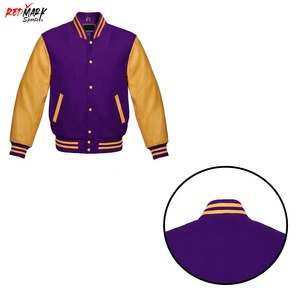Chaqueta Bomber del equipo de béisbol Varsity 2023 con mangas de cuero genuino y cuerpo de lana, la mejor chaqueta de lona de diseño con cuello levantado - Product Image 5