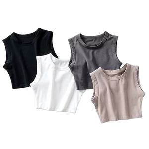 Venta al por mayor 95% algodón 5% spandex mujer rib Tank Top crop top sin mangas todas las tallas y colores O cuello sin costuras correr jogging - Product Image 2