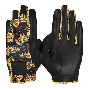 Gants de golf antidérapants à doigts complets avec imprimé tranches de pizza, paume en cuir noir, dos en maille extensible, panneaux jaunes en forme de fromage sur les doigts, compatibles avec les écrans tactiles - Product Image 4
