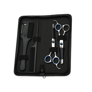 Ensemble professionnel de ciseaux de coiffure pour droitiers avec peignes noirs à 30 dents à manche long et lames en acier inoxydable pour usage en salon - Product Image 1