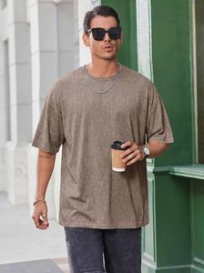 Camiseta Casual Oversize para Hombre, Silueta Holgada, Algodón Premium, Manga Corta, Cuello Redondo, Hombros Caídos, Estilo Urbano de Verano, Acabado Ácido - Product Image 5