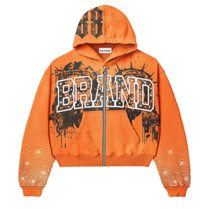Nouveau sweat à capuche personnalisé 400 GSM en coton brodé avec logo en strass, coupe classique, effet délavé vintage, en molleton bouclette pour l'hiver - Product Image 1
