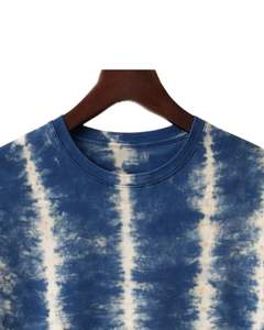 T-shirt bleu tie-dye pour homme, col rond, manches courtes, coton, streetwear décontracté, lavage vintage, personnalisable, OEM, fournisseur en gros de t-shirts - Product Image 4