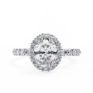 Women's Oval Cut Natural Diamond Halo Engagement <b>Ring</b> With Round Side Diamonds White Gold GIA Certified Classic Style - Product Image 1