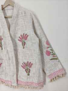 Chaqueta Bomber Clásica de Algodón con Estampado Artesanal, Reversible, Ecológica, Transpirable, Diseño Floral Bohemio para Invierno, Corta - Product Image 3