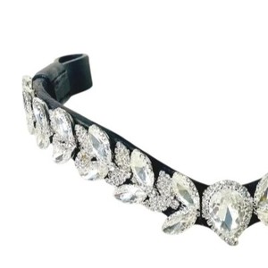 Fronture de cheval en cuir premium avec strass verts décoratifs, pour bride anglaise, FAB International, taille personnalisée, Boîte BB-03 - Product Image 3