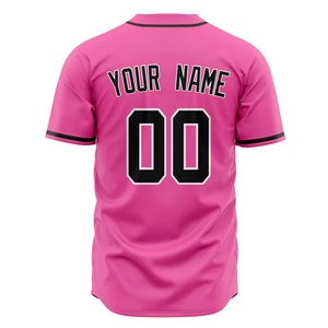 Maillot de baseball rose unisexe à manches courtes, boutonné, avec impression du nom de l'équipe 00, en polyester anti-humidité, coupe régulière pour adulte - Product Image 2