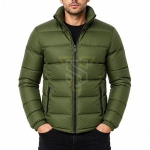 Chaqueta Acolchada Verde Oliva para Hombre, Transpirable, Resistente al Viento, Informal de Invierno, con Cierre y Cuello Alto, Grosor Estándar - Product Image 1