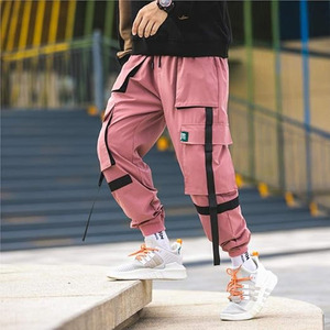 Pantalon cargo multi-poches en nylon style hip-hop, design personnalisé, avec sangles sur les poches, cordon de serrage OEM, pantalon cargo élégant pour hommes - Product Image 2