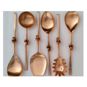 Juego de utensilios de cocina de acero inoxidable de 5 piezas en oro rosa al por mayor con mangos anudados, cucharas para servir, servidor de pasta, apto para lavavajillas. - Product Image 1