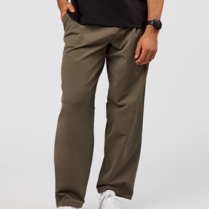 Pantalon décontracté plissé vert olive pour homme, coupe droite, en polyester respirant de poids moyen, style automne, avec braguette boutonnée - Product Image 4