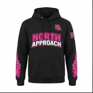 Sweat à capuche noir North Approach pour homme, décontracté, en coton French Terry, avec logo rose et design sur les manches, coupe classique, pour l'automne - Product Image 1