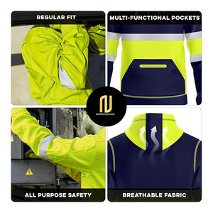 Sudadera con Capucha de Alta Visibilidad para Hombre, de Algodón, con Cinta Reflectante, Bolsillos con Cremallera Completa, Ropa de Trabajo para Guardias de Seguridad - Product Image 3