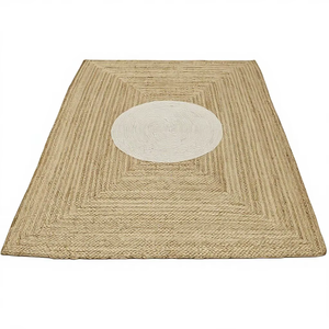 Handwoven Natural Jute & Cotton Center Eco-Friendly <b>Boho</b> Square Braided Area <b>Rug</b> for Living Room Home Decor - Product Image 1