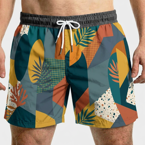 Traje de Baño para Hombre, Estampado Geométrico, Secado Rápido, Cintura Media, Cordón Ajustable, Shorts Casuales, 100% Poliéster Tejido - Product Image 1