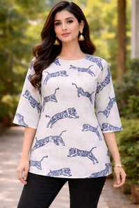 Kurti corto para mujer en tela crepé – Top informal con estampado elegante (tallas M a 3XL) - Product Image 5