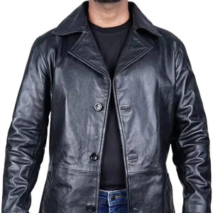 Manteau long en cuir véritable pour homme, fabriqué en usine, nouvelle mode, dernier design, manteau en cuir de haute qualité pour homme - Product Image 1