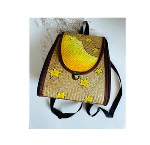 Sac de plage en osier de rotin multicolore Pochette à logo personnalisé avec doublure en toile Osier fait à la main Cadeau souvenir artisanal en bambou - Product Image 6