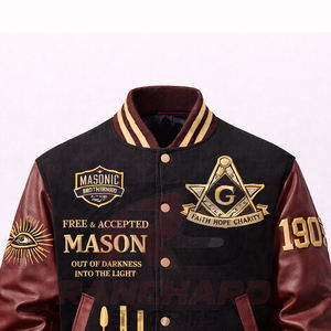 Veste universitaire personnalisée d'inspiration maçonnique – Corps en laine de qualité supérieure avec manches en cuir PU et symboles brodés - Product Image 2