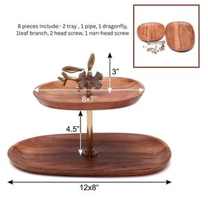 Plateau de service en bois à 2 niveaux résistant à la chaleur, plateau à dessert en bois d'olivier, support de présentation pour collations pour table de fête - Product Image 4