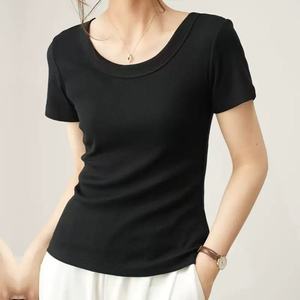 Womens Cropped Short Length Tshirt 180gsm O-neck Slim Fit Custom logo Screen Print Streetwear Knitted Women <b>Top</b> - Product Image 2