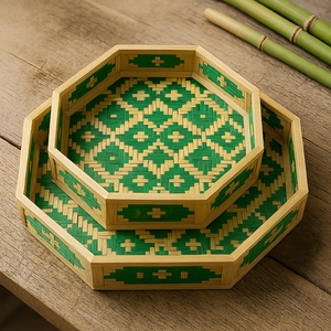 Eco-Friendly Bamboo Serving Tray | Handmade Natural Bamboo Lightweight <b>Small</b> <b>Table</b> Top Snack Food Serving Tray | Biodegradable - Product Image 5