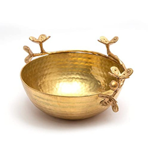 Bol de service décoratif classique en métal doré, fait main, en acier inoxydable, avec support en laiton en forme de branche, pour mariage et maison - Product Image 6