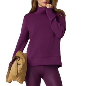 Sweat-shirt à col roulé et col rond, couleur unie, manches longues, tricoté, pour l'automne, respirant, style épaules tombantes - Product Image 1