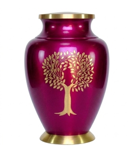 Urne funéraire élégante en métal rouge bordeaux pour cendres humaines - Urne funéraire en laiton sculptée à la main avec Arbre de Vie pour l'enterrement, l'hommage à domicile et l'exposition - Product Image 4