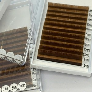 Fabricant OEM d'extensions de cils, plateau individuel 12/16 rangées, noir et marron, courbure CC/DD/M/L, cheveux synthétiques, étiquette personnalisée - Product Image 2