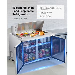 Frigorifero Commerciale da Cucina 48 Pollici 12,5 Cu. Ft. Tavolo Refrigerato per Preparazione Sandwich Mega Top con Frigorifero per Preparazione Alimenti per 18 Vaschette - Product Image 2