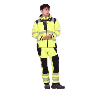 ชุดเสื้อแจ็คเก็ตและกางเกงสะท้อนแสงสำหรับผู้ชาย ชุดนิรภัยแบบมองเห็นได้ชัดเจน รับผลิตตามแบบ OEM แบรนด์ส่วนตัว โรงงานผู้ผลิต - Product Image 1