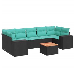 Set di divani da giardino in polyrattan nero da 8 pezzi con cuscini, eleganti mobili da esterno - Product Image 2
