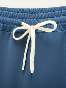 Men's Hooded Sweatshirt Set Blue Solid Color French Terry Casual Two-Piece Jogger Pants With Pockets Autumn Wear Set Winter - Product Image 6