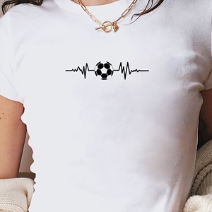 เสื้อยืดแฟชั่นผู้หญิงตัวสั้นพร้อมลูกฟุตบอลพิมพ์ลายสไตล์ Y2K สลิมฟิตจังหวะหัวใจผ้าถัก - Product Image 4