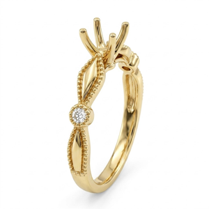 Anillo de Oro Amarillo Natural de 18K con Diseño de Rombo y Milgrain, Base Delicada para Promesa o Apilamiento, Joyería Fina al por Mayor - Product Image 1
