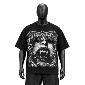 Custom Heavyweight Oversized Cotton T-Shirt <b>Gothic</b> Graphic Print Streetwear Short Sleeve Men Tee - Product Image 1