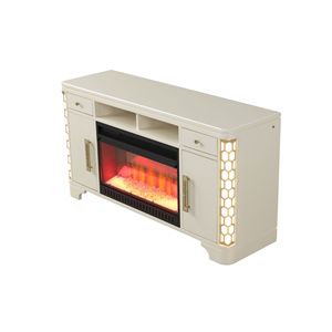 ขาตั้งทีวีเตาผิงไฟฟ้าจากดอกมะลิสีเบจ - Product Image 4