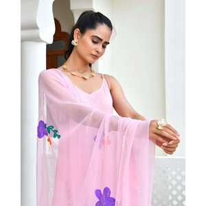 Ensemble de costume en mousseline de soie à fleurs pêche - Taille XS - Product Image 2