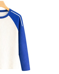 Custom Blue <b>White</b> Raglan Long Sleeve T Shirt Men Ribbed Cotton Casual Contrast Crew Neck Baseball <b>Tee</b> OEM Manufacturer Supplier - Product Image 4
