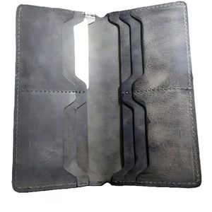 Exclusive Vintage Grey Leather Long <b>Wallet</b> For <b>Men</b> Genuine Cowhide Distressed <b>Slim</b> Bifold Travel Purse Zipper Pocket Card Slots - Product Image 1